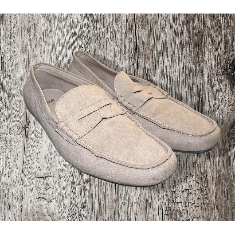 H & M Suede Driving Moccasins Shoes Size 10 Beige